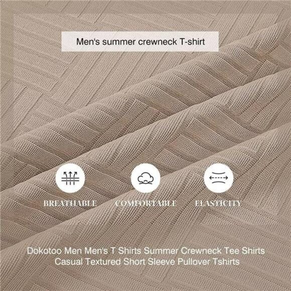 Mens Textured Crewneck T Shirt Slim Fit Short Sleeve Summer Casual Tee Top - Picture 6 of 7